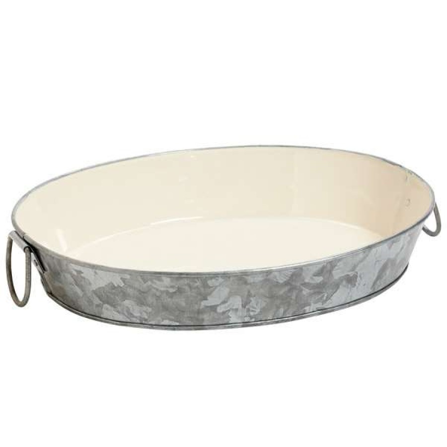 Metal Serving And Display Platters / Trays * Get Enterprises Get Gt-1210-Gg/Iv 11 3/4 X 8 Oval Galvanized Tray With Handles