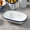 Enamelware * American Metalcraft Ewb8 16 Oz. White Rolled Rim Rectangular Bowl With Blue Rim