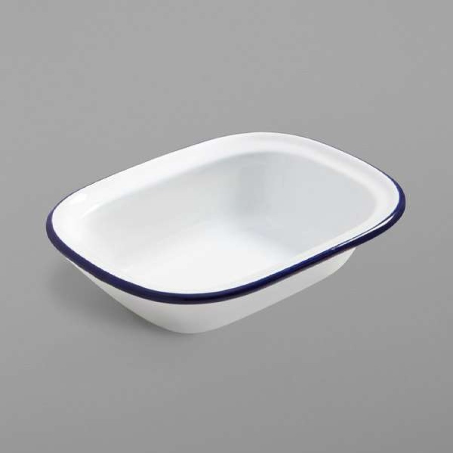 Enamelware * American Metalcraft Ewb8 16 Oz. White Rolled Rim Rectangular Bowl With Blue Rim