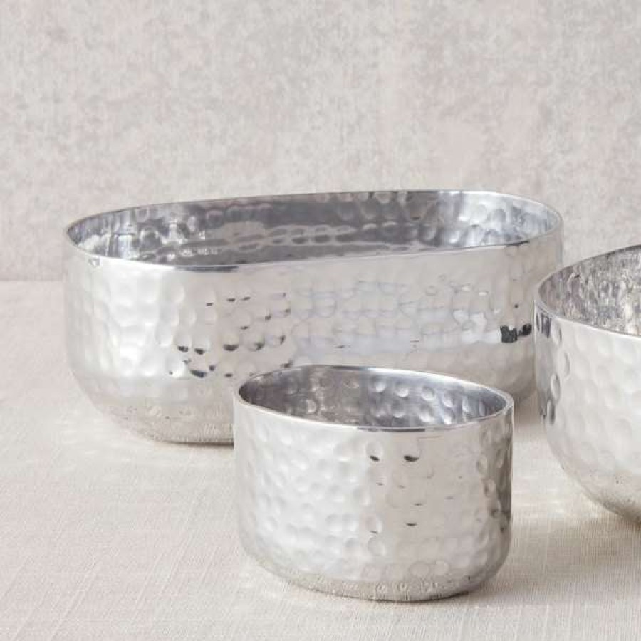 Metal Bowls * American Metalcraft Abhs46 25 Oz. Silver Hammered Aluminum Oval Serving Bowl