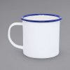 Enamelware * Crow Canyon Home V11Blu Vintage 12 Oz. White Enamelware Mug With Blue Rolled Rim