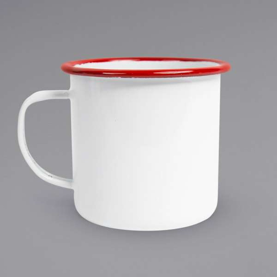 Enamelware * Crow Canyon Home V112Red Vintage 16 Oz. White Enamelware Mug With Red Rolled Rim