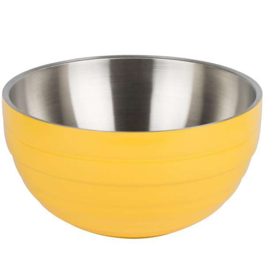 Metal Bowls * Vollrath 4659145 Double Wall Round Beehive 3.4 Qt. Serving Bowl Nugget Yellow